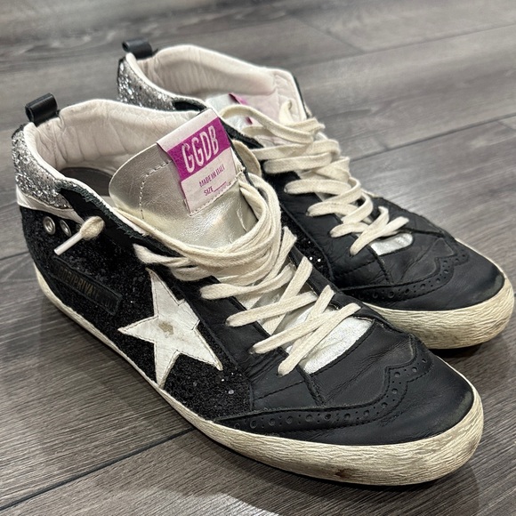 Golden Goose Black and White High-Top Sneakers - Picture 1 of 6